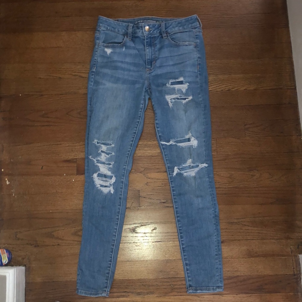 American Eagle high-rise jeggings, fake rips, size 6